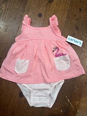 Carter's Pink Striped Flamingo Dress-Style Bodysuit
